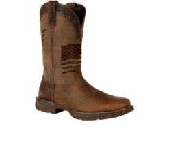 Men's Rebel Brown Distressed Flag Embroidery Western Boots|Durango