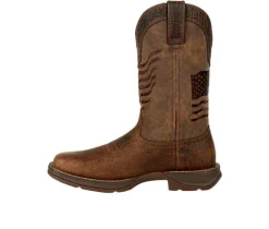 Men's Rebel Brown Distressed Flag Embroidery Western Boots|Durango