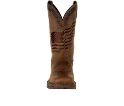 Men's Rebel Brown Distressed Flag Embroidery Western Boots|Durango