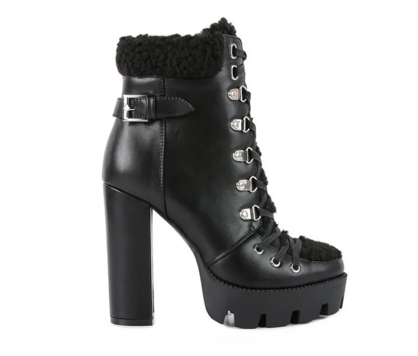 London Rag Lace Up|Dress>Women's Pines Lace Up Heeled Platform Boots