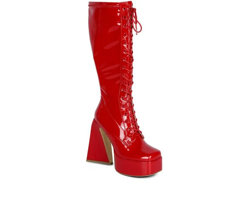 London Rag Lace Up|Tall>Women's Snowflakes Knee High Platform Boots